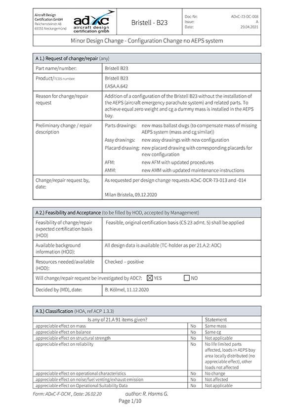 ADxC DC 73 008 A configuration change no AEPS system