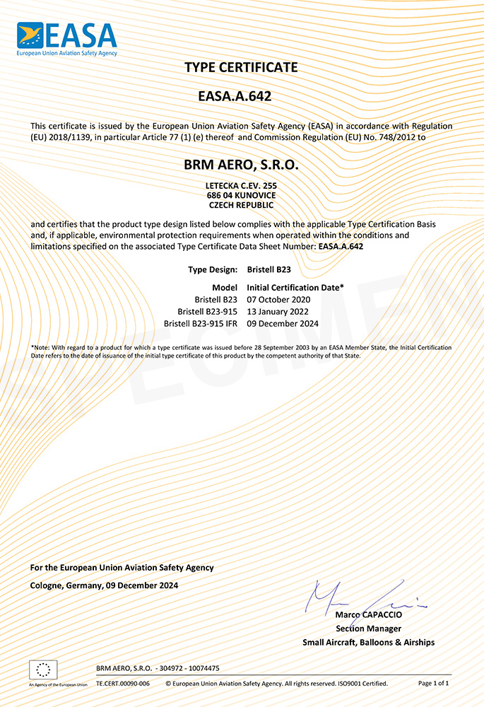BRISTELL certificate B23-915 IFR