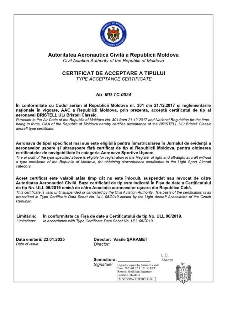 BRISTELL Certificate B23 Moldova